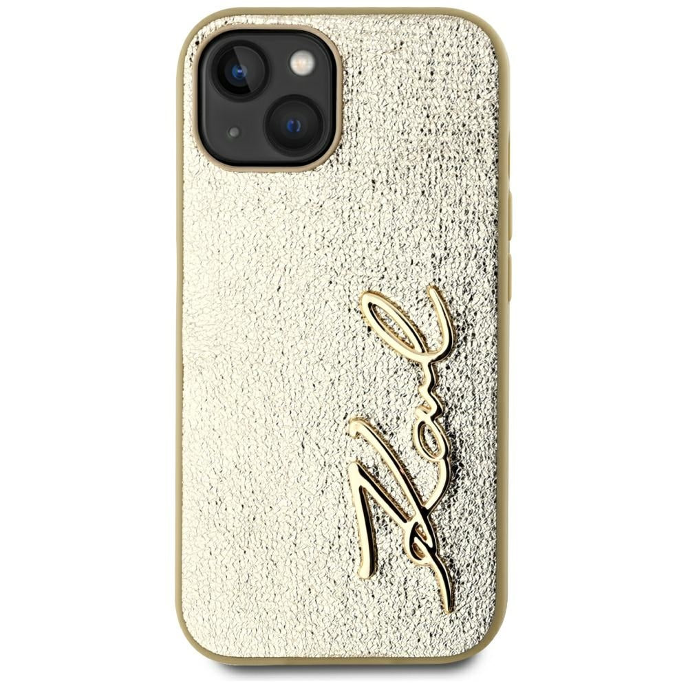 Etui til Apple iPhone 15, Karl Lagerfeld, Metal Signature, Gylden
