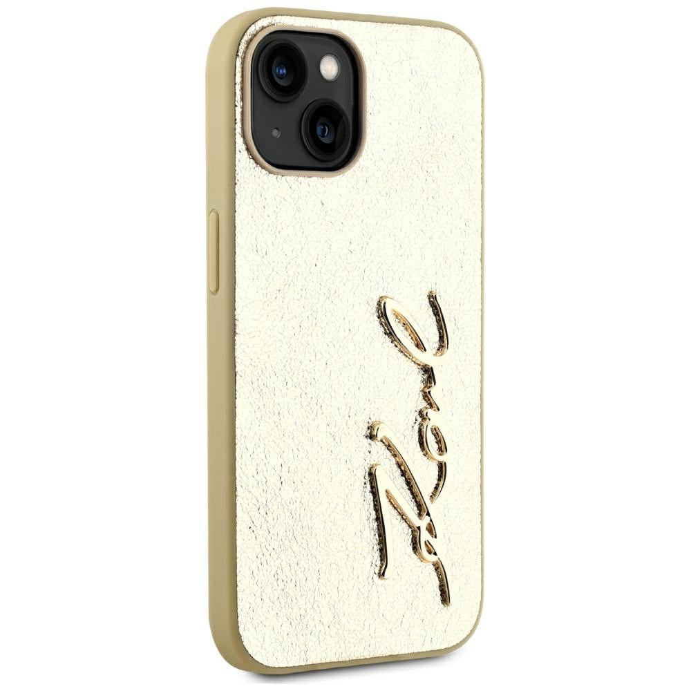 Etui til Apple iPhone 15, Karl Lagerfeld, Metal Signature, Gylden