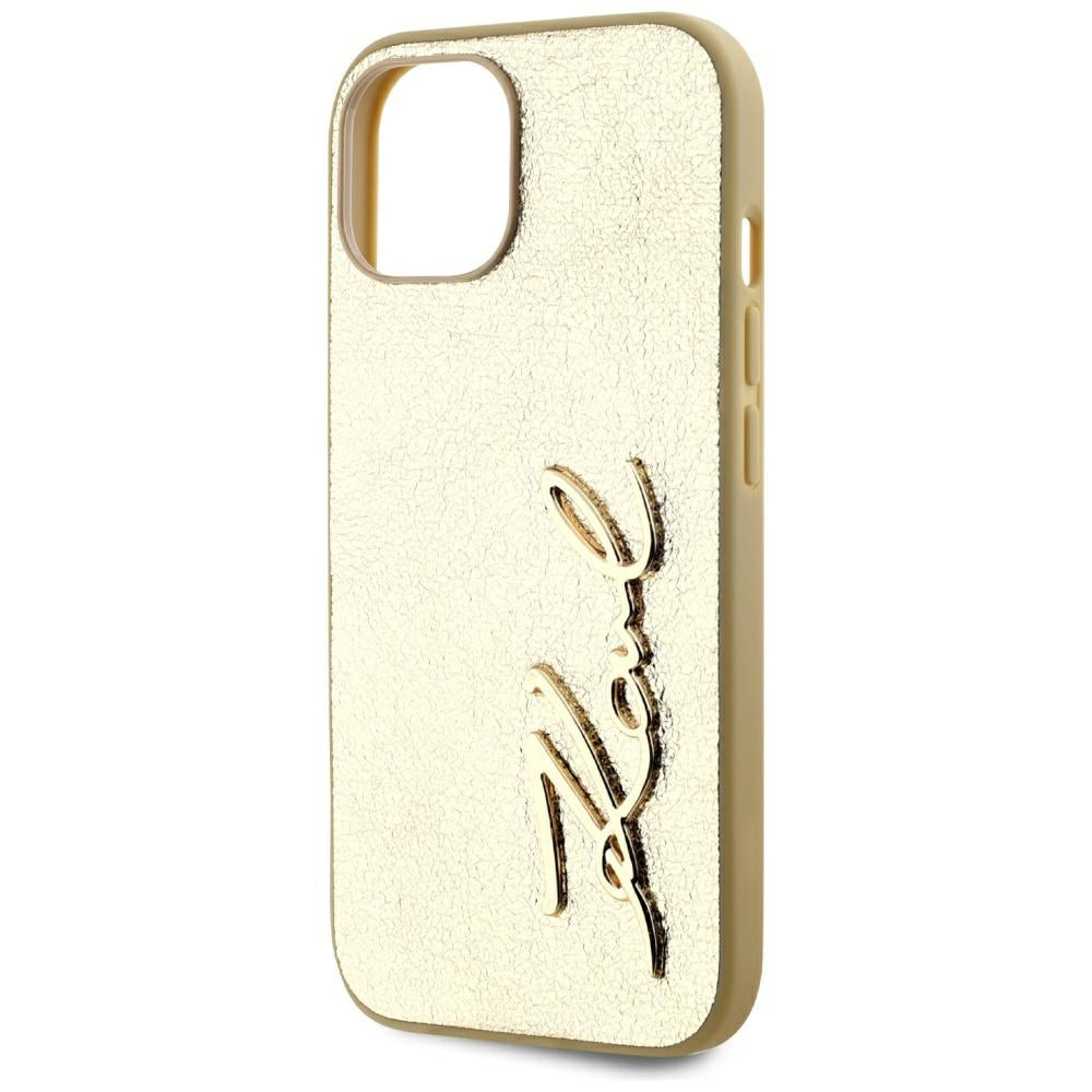 Etui til Apple iPhone 15, Karl Lagerfeld, Metal Signature, Gylden