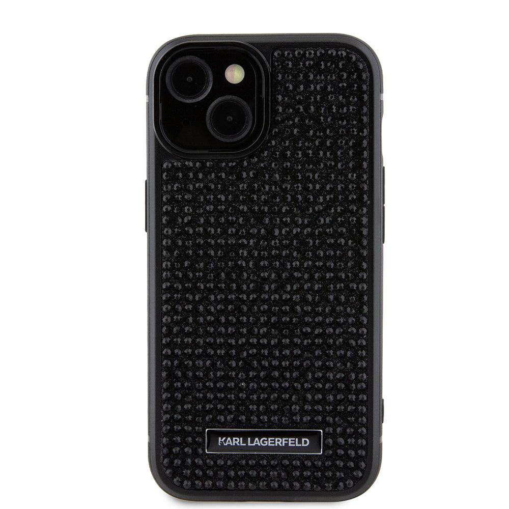 Etui til Apple iPhone 15, Karl Lagerfeld, Rhinestone Metal Plate, Sort