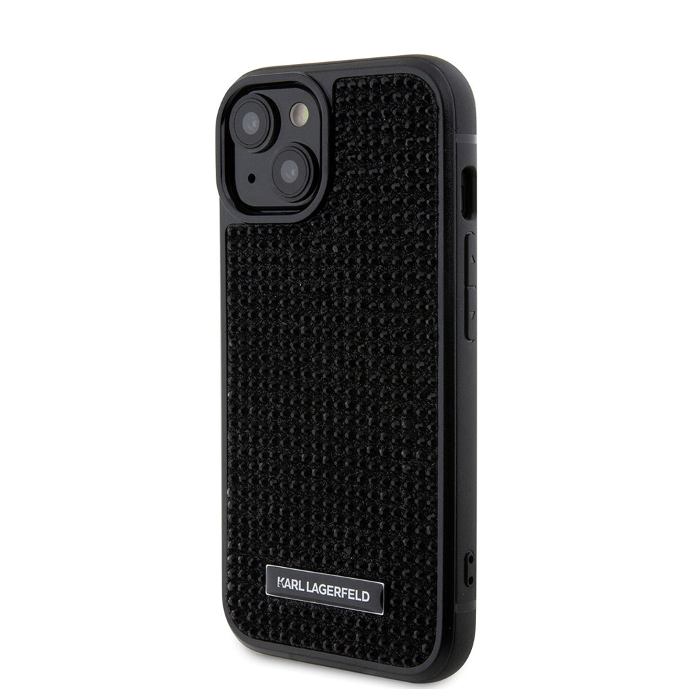 Etui til Apple iPhone 15, Karl Lagerfeld, Rhinestone Metal Plate, Sort