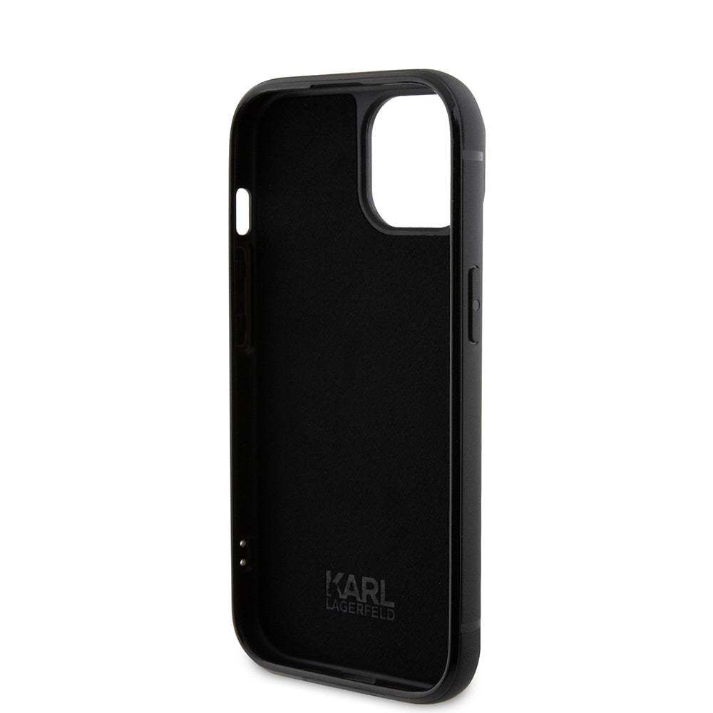 Etui til Apple iPhone 15, Karl Lagerfeld, Rhinestone Metal Plate, Sort