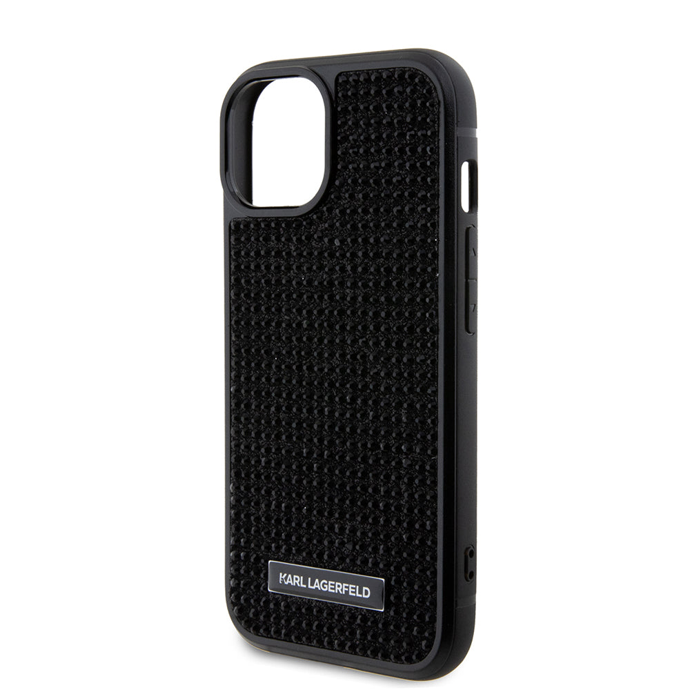 Etui til Apple iPhone 15, Karl Lagerfeld, Rhinestone Metal Plate, Sort