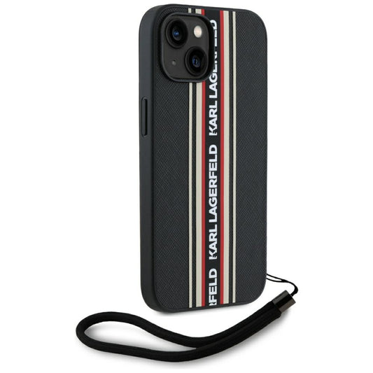Etui til Apple iPhone 15, Karl Lagerfeld, Saffiano Athleisure Stripes med Strop, Rosie