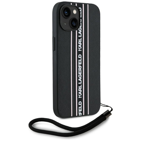 Etui til Apple iPhone 15, Karl Lagerfeld, Saffiano Athleisure Stripes med Strop, Pink