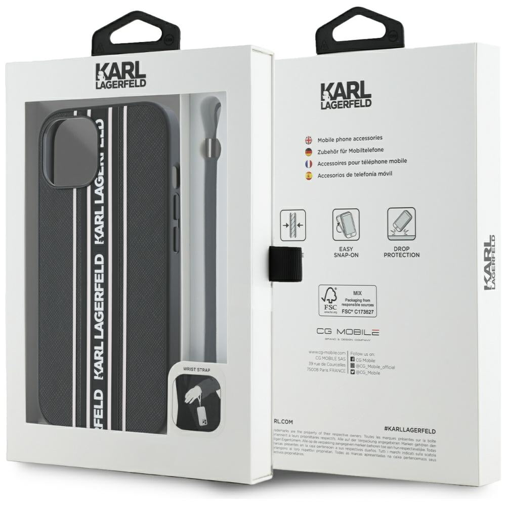 Case for Apple iPhone 15, Karl Lagerfeld, Saffiano Athleisure Stripes with Strap, Pink