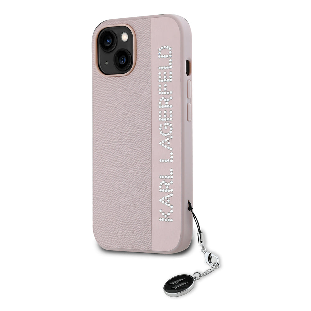 Etui til Apple iPhone 15, Karl Lagerfeld, Saffiano Rhinestones & Charm, Pink