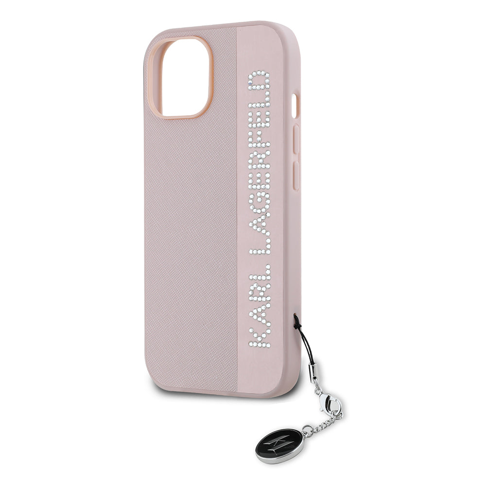 Etui til Apple iPhone 15, Karl Lagerfeld, Saffiano Rhinestones & Charm, Pink