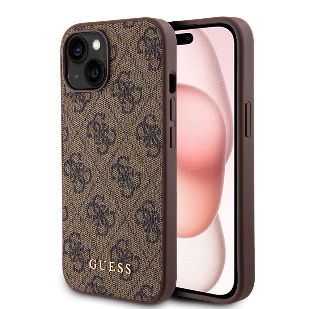 Etui til Apple iPhone 15 Plus, Guess, 4G Metal Gold Logo, Brun