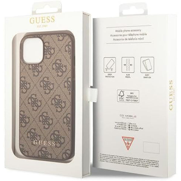 Etui til Apple iPhone 15 Plus, Guess, 4G Metal Gold Logo, Brun