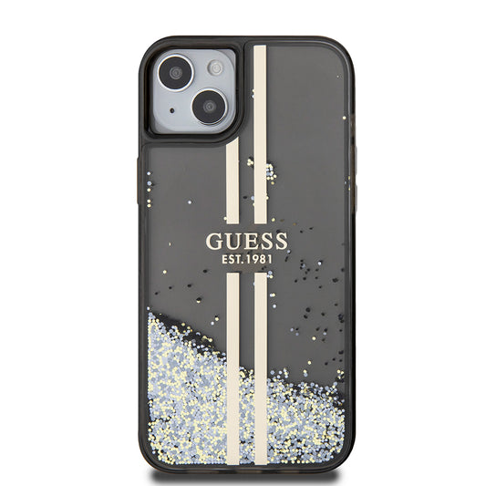 Etui til Apple iPhone 15 Plus, Guess, Liquid Glitter Gold Stripes, Sort