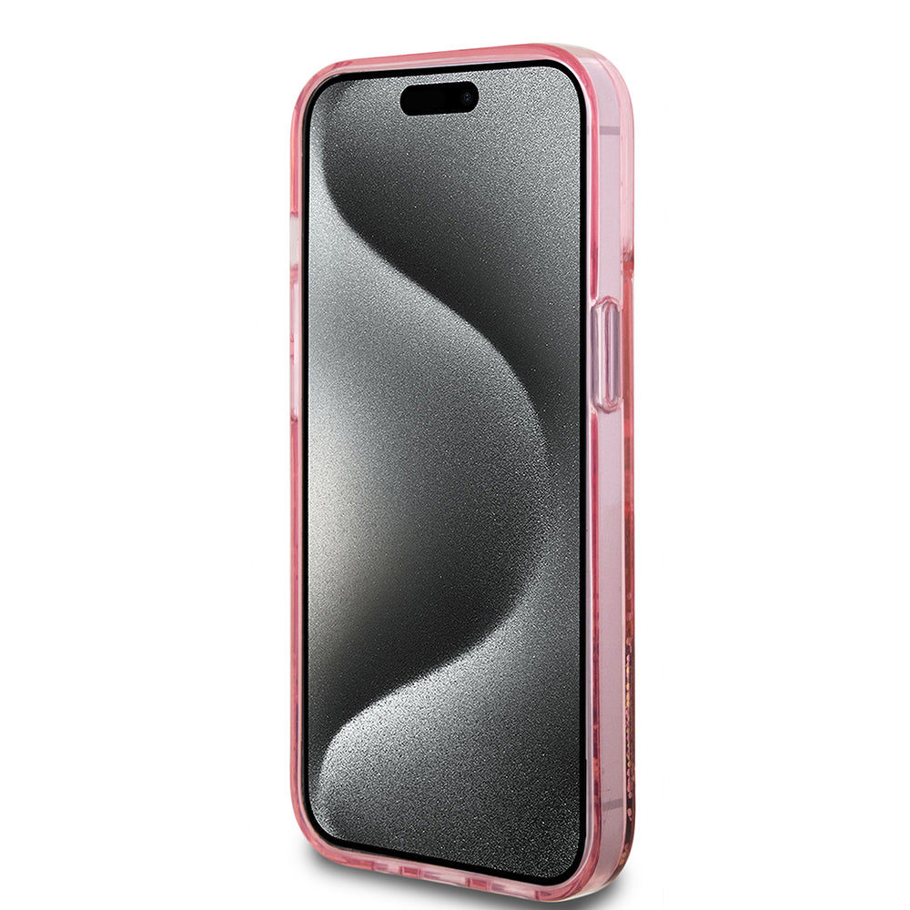 Etui til Apple iPhone 15 Plus, Guess, Liquid Glitter Gold Stripes, Pink