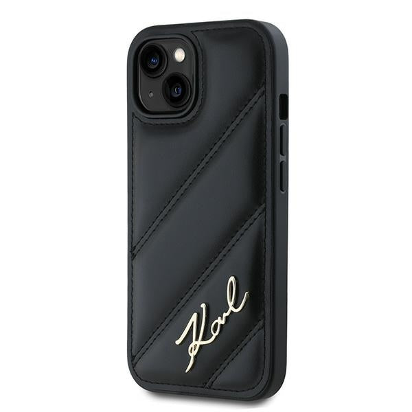 Etui til Apple iPhone 15 Plus, Karl Lagerfeld, Diagonal Quilted Script, Sort