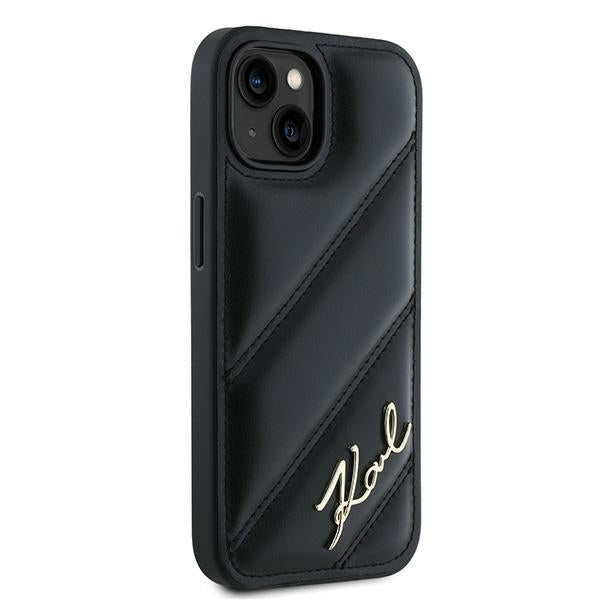 Etui til Apple iPhone 15 Plus, Karl Lagerfeld, Diagonal Quilted Script, Sort