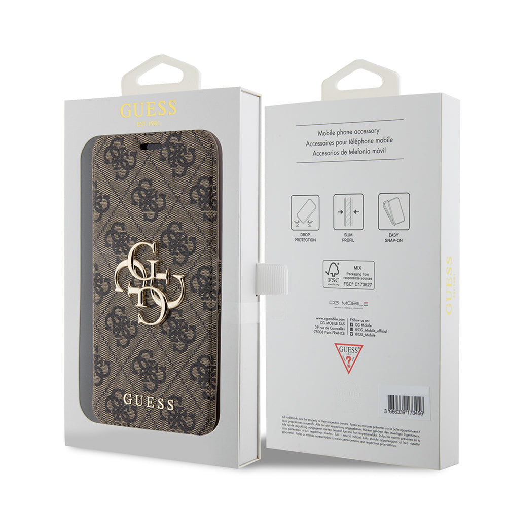 Case for Apple iPhone 15 Pro, Guess, 4G Book, Brown