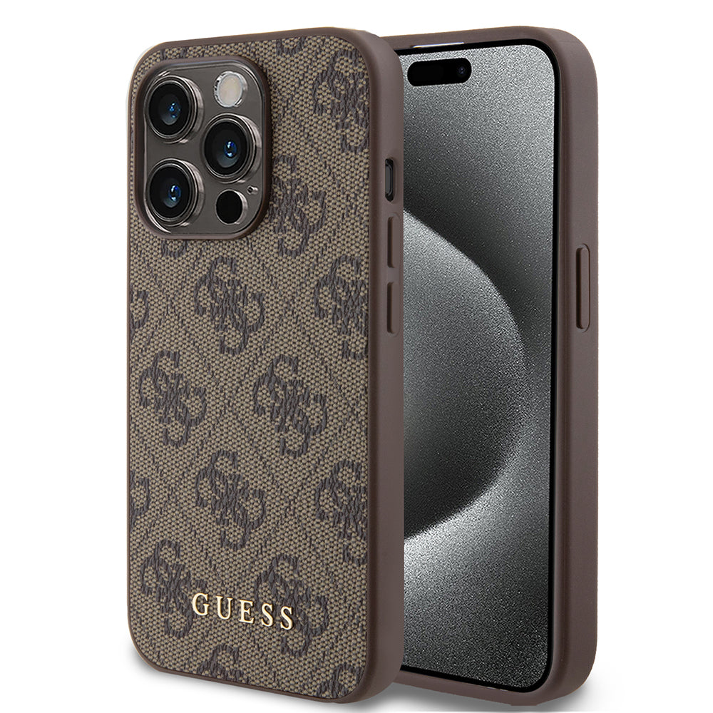 Etui til Apple iPhone 15 Pro, Guess, 4G Metal Gold Logo, Brun
