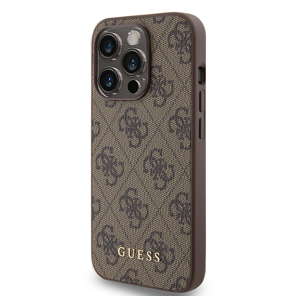 Etui til Apple iPhone 15 Pro, Guess, 4G Metal Gold Logo, Brun