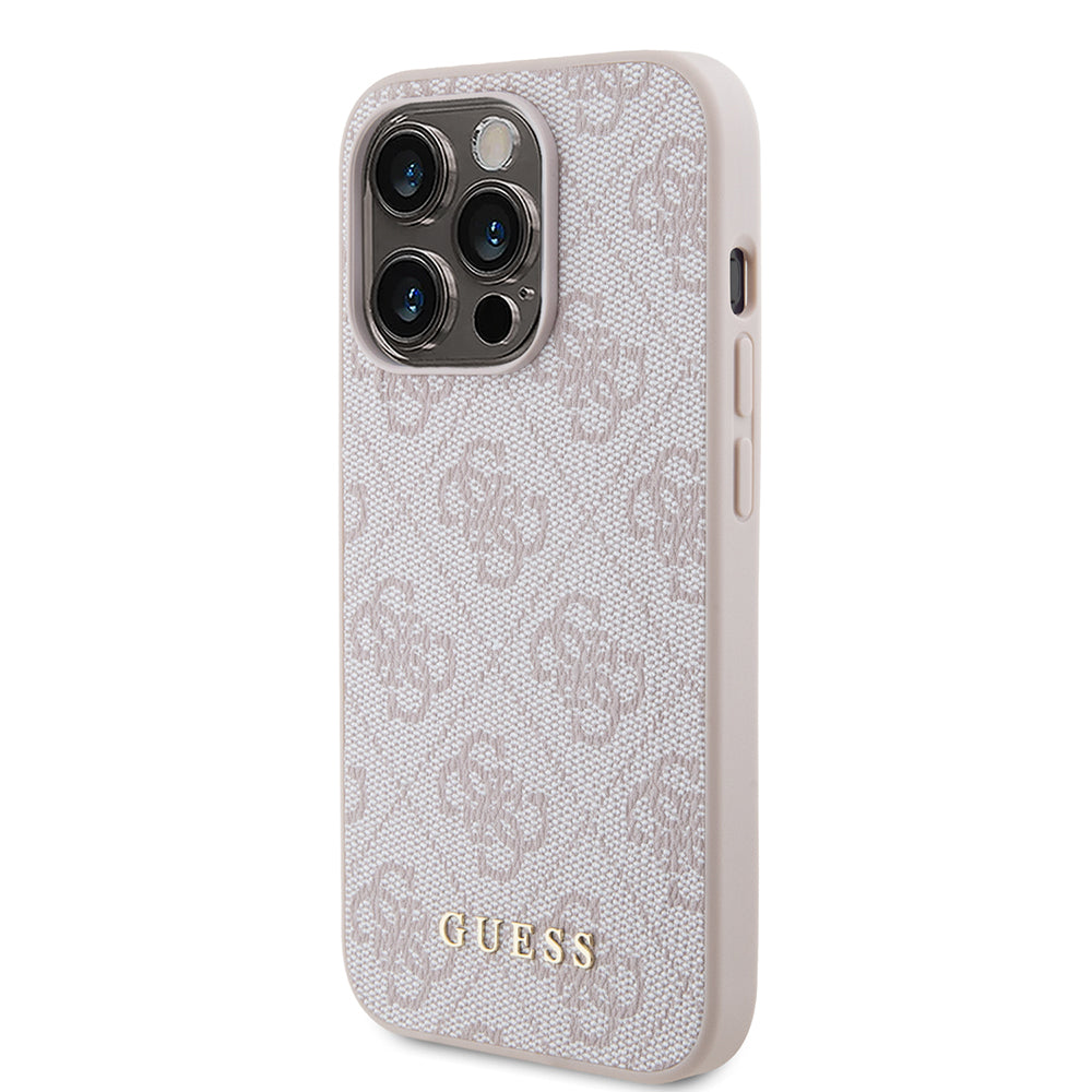 Etui til Apple iPhone 15 Pro, Guess, 4G Metal Gold Logo, Pink