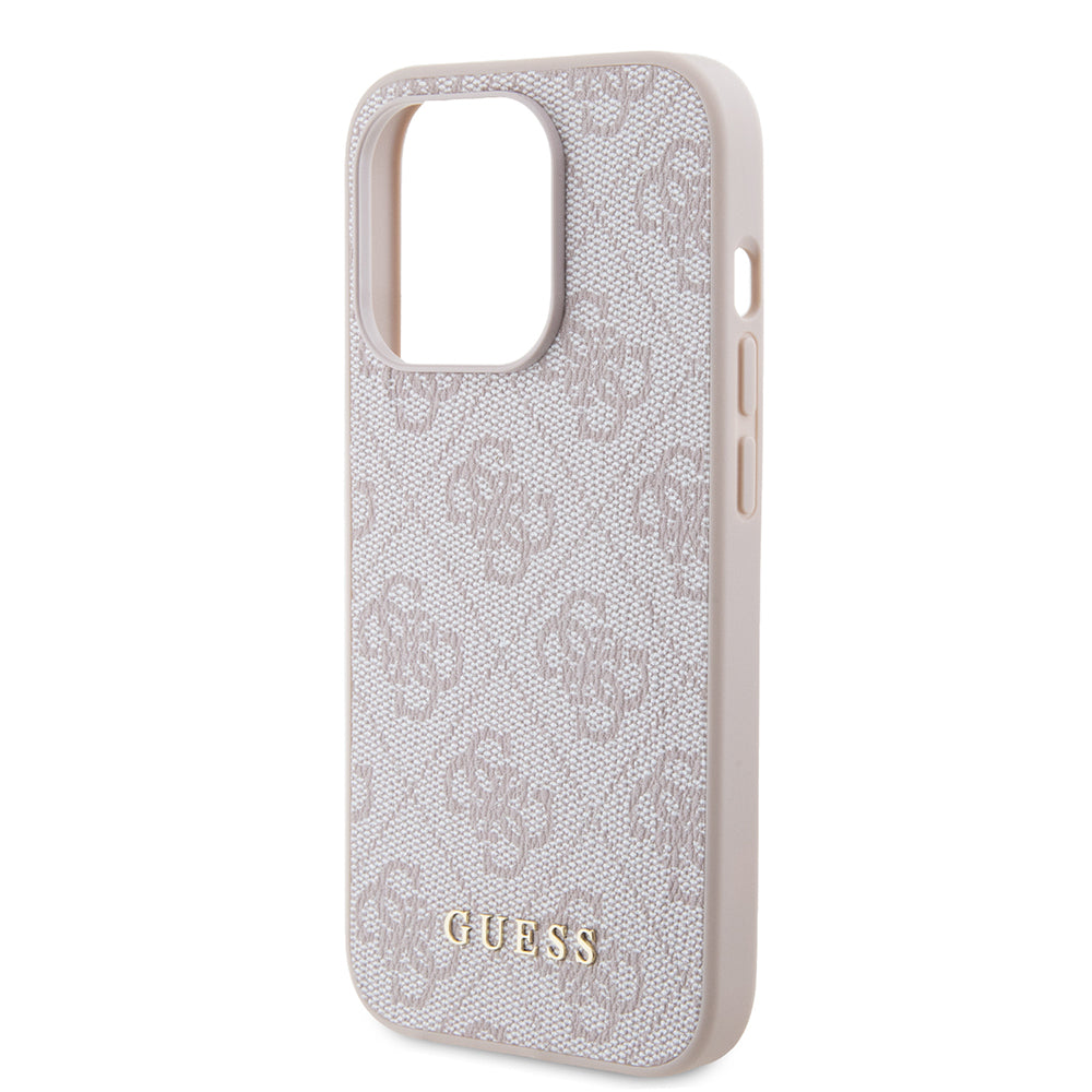 Etui til Apple iPhone 15 Pro, Guess, 4G Metal Gold Logo, Pink