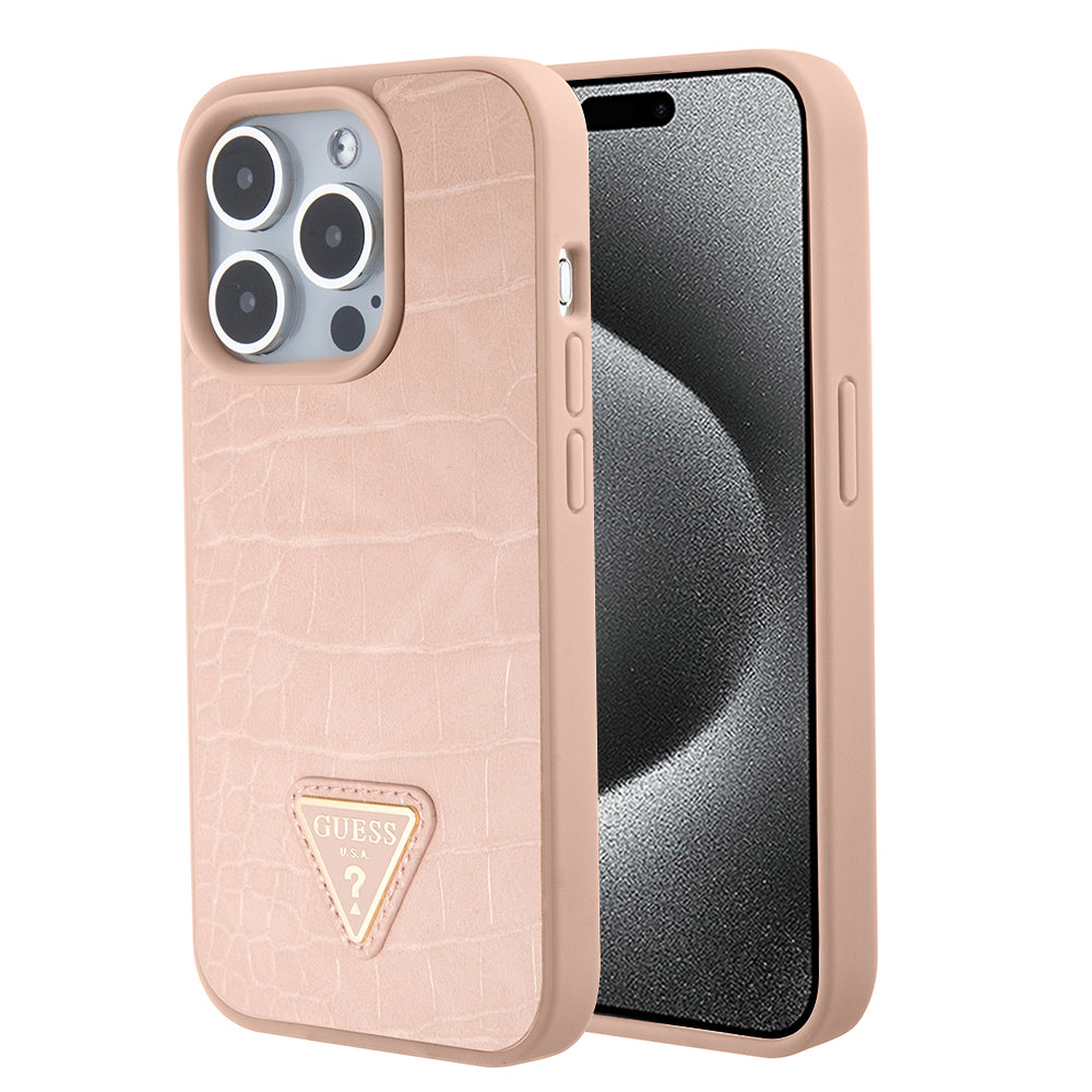 Etui til Apple iPhone 15 Pro, Guess, Croco Triangle Metal Logo, Pink