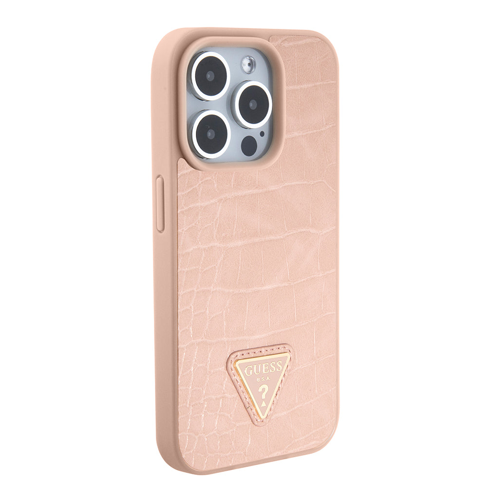 Etui til Apple iPhone 15 Pro, Guess, Croco Triangle Metal Logo, Pink