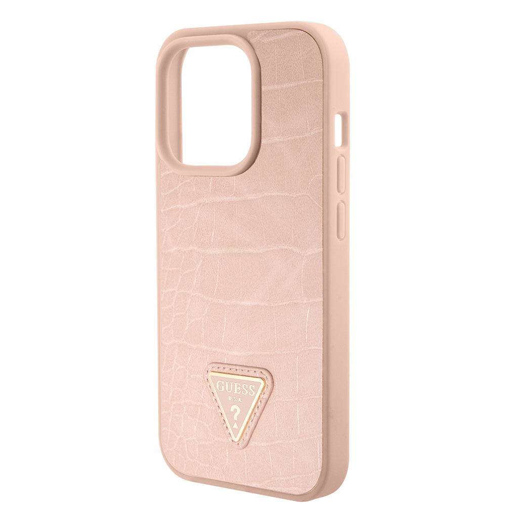 Etui til Apple iPhone 15 Pro, Guess, Croco Triangle Metal Logo, Pink