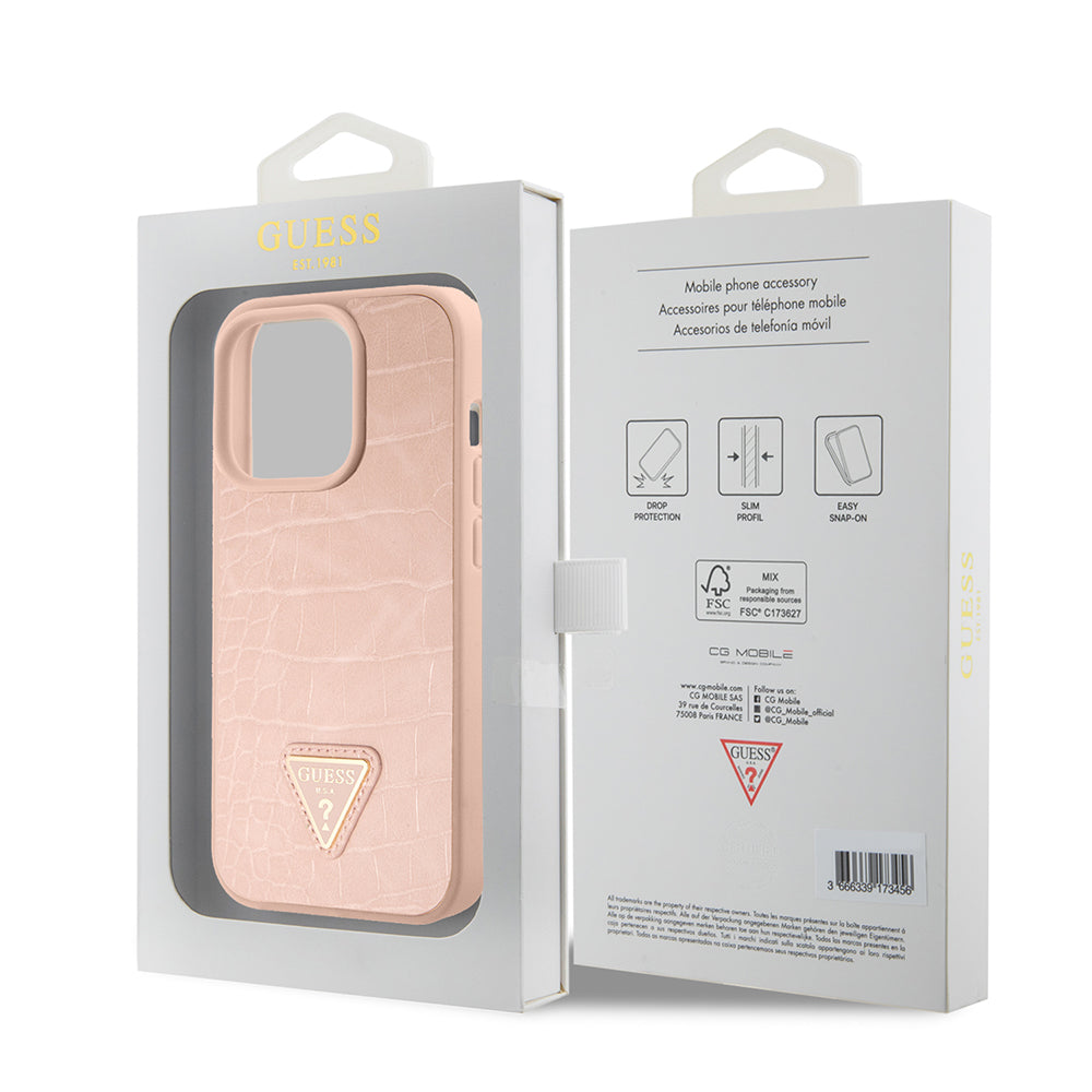 Etui til Apple iPhone 15 Pro, Guess, Croco Triangle Metal Logo, Pink