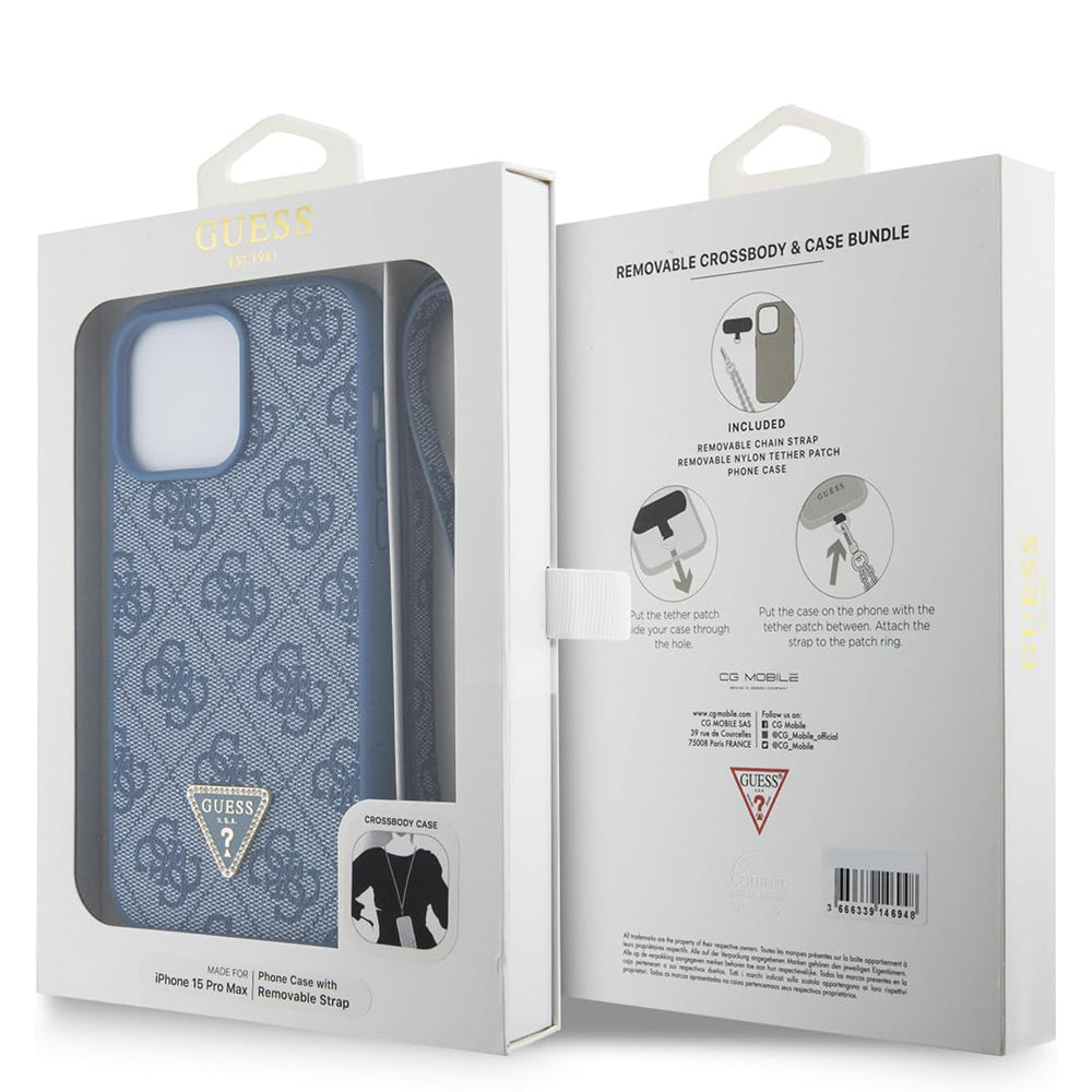 Etui til Apple iPhone 15 Pro, Guess, Crossbody 4G Metal Logo, Blå