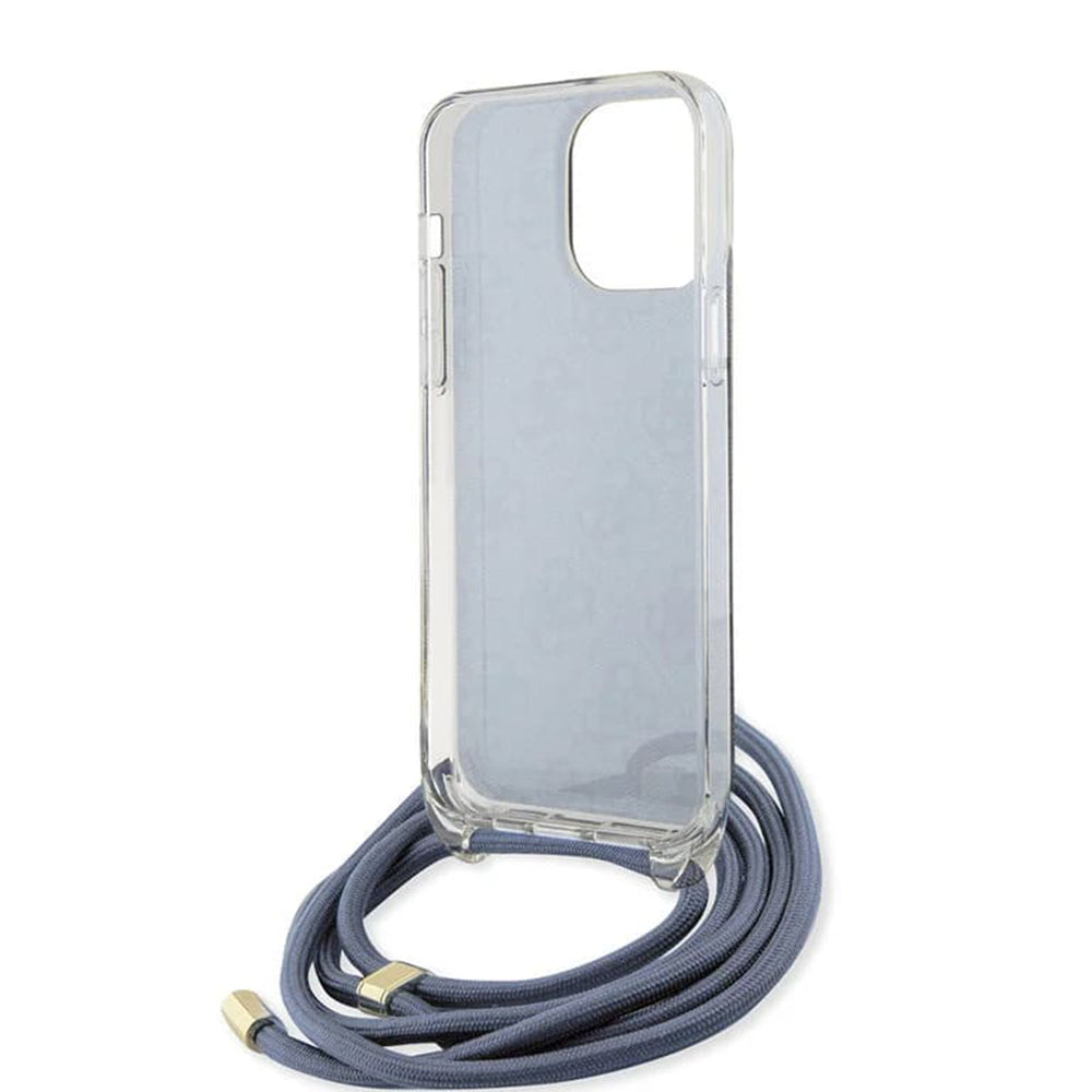 Case for Apple iPhone 15 Pro, Guess, Crossbody Cord 4G Print, Blue