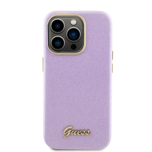 Etui til Apple iPhone 15 Pro, Guess, Glitter Glossy Script, Lys Lilla
