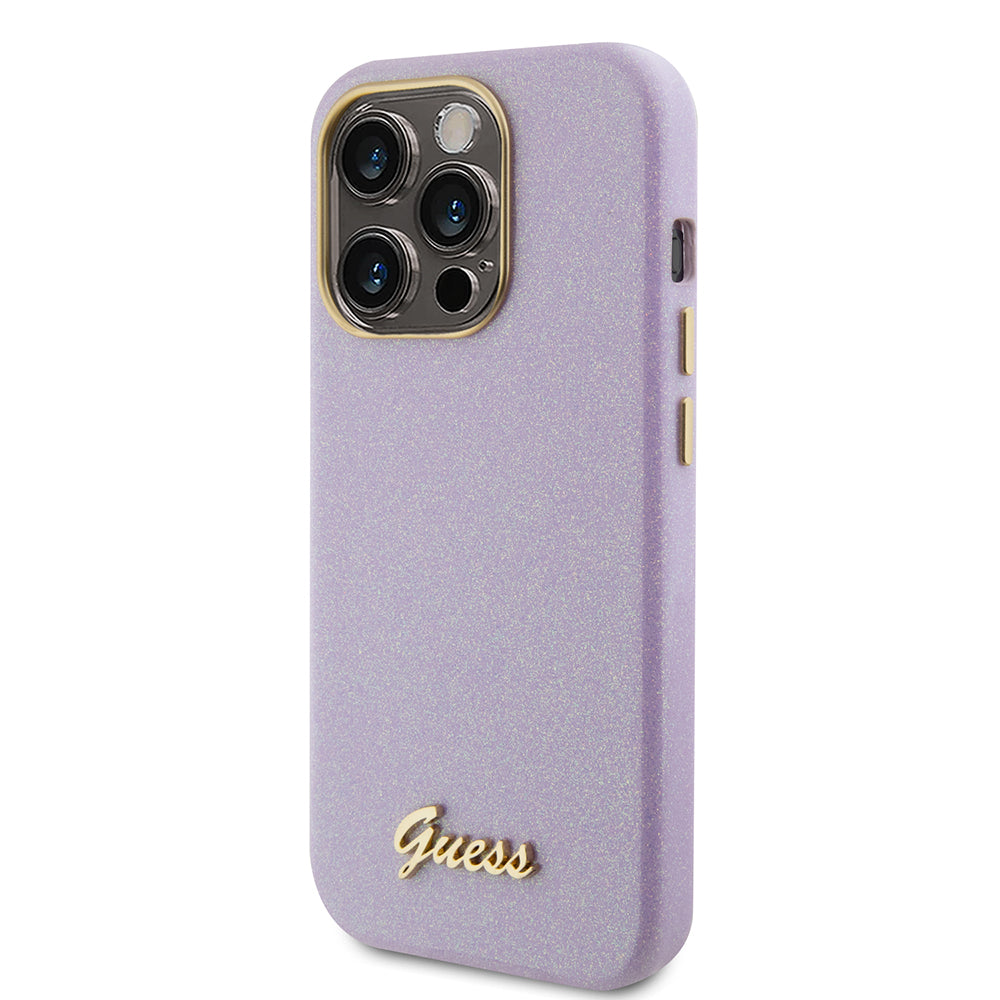 Etui til Apple iPhone 15 Pro, Guess, Glitter Glossy Script, Lys Lilla