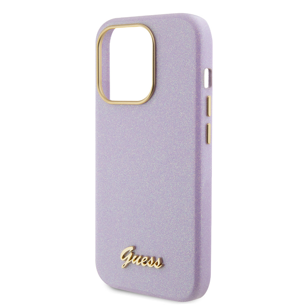 Etui til Apple iPhone 15 Pro, Guess, Glitter Glossy Script, Lys Lilla