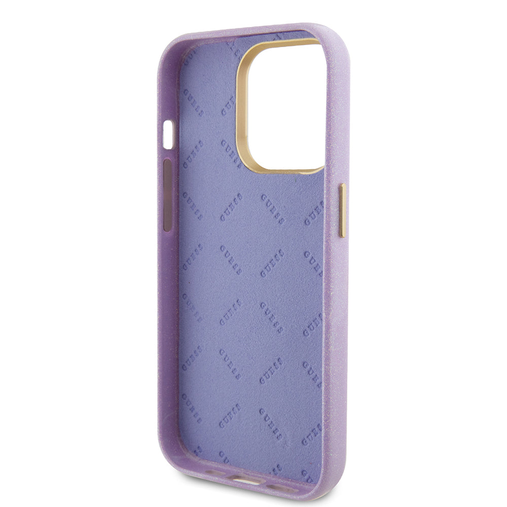 Etui til Apple iPhone 15 Pro, Guess, Glitter Glossy Script, Lys Lilla