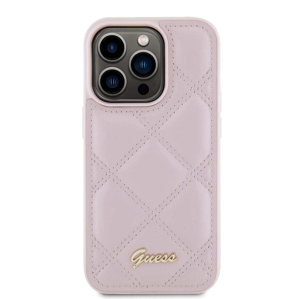 Etui til Apple iPhone 15 Pro, Guess, Quilted Metal Logo, Pink