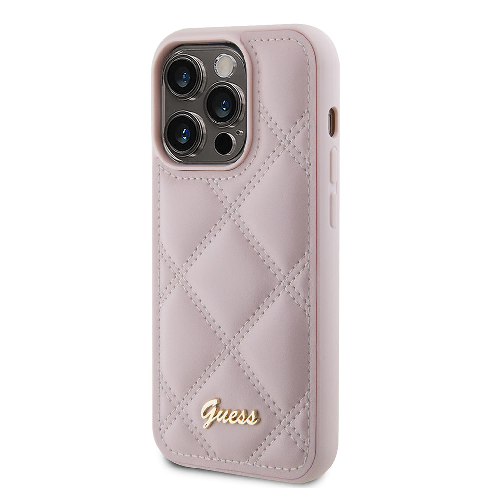 Etui til Apple iPhone 15 Pro, Guess, Quilted Metal Logo, Pink