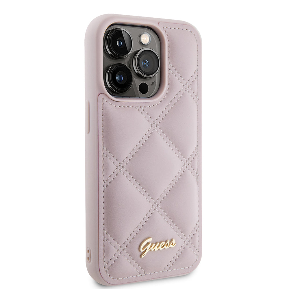 Etui til Apple iPhone 15 Pro, Guess, Quilted Metal Logo, Pink