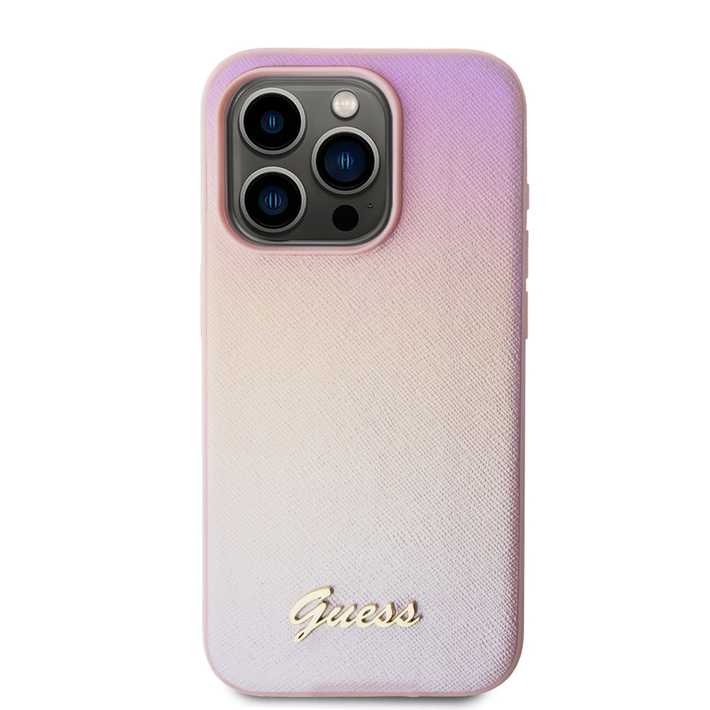 Etui til Apple iPhone 15 Pro, Guess, Saffiano Iridescent Script, Pink