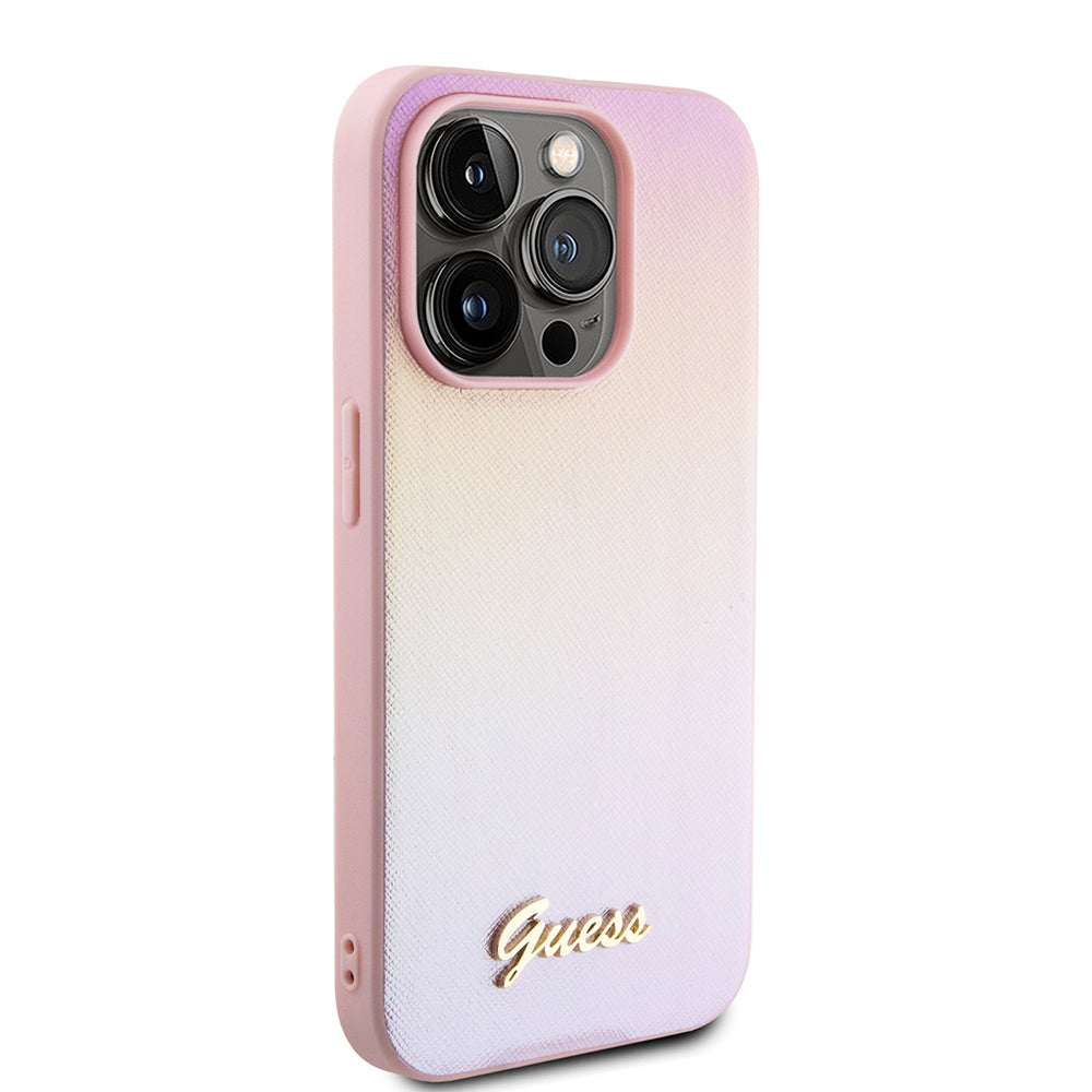 Etui til Apple iPhone 15 Pro, Guess, Saffiano Iridescent Script, Pink
