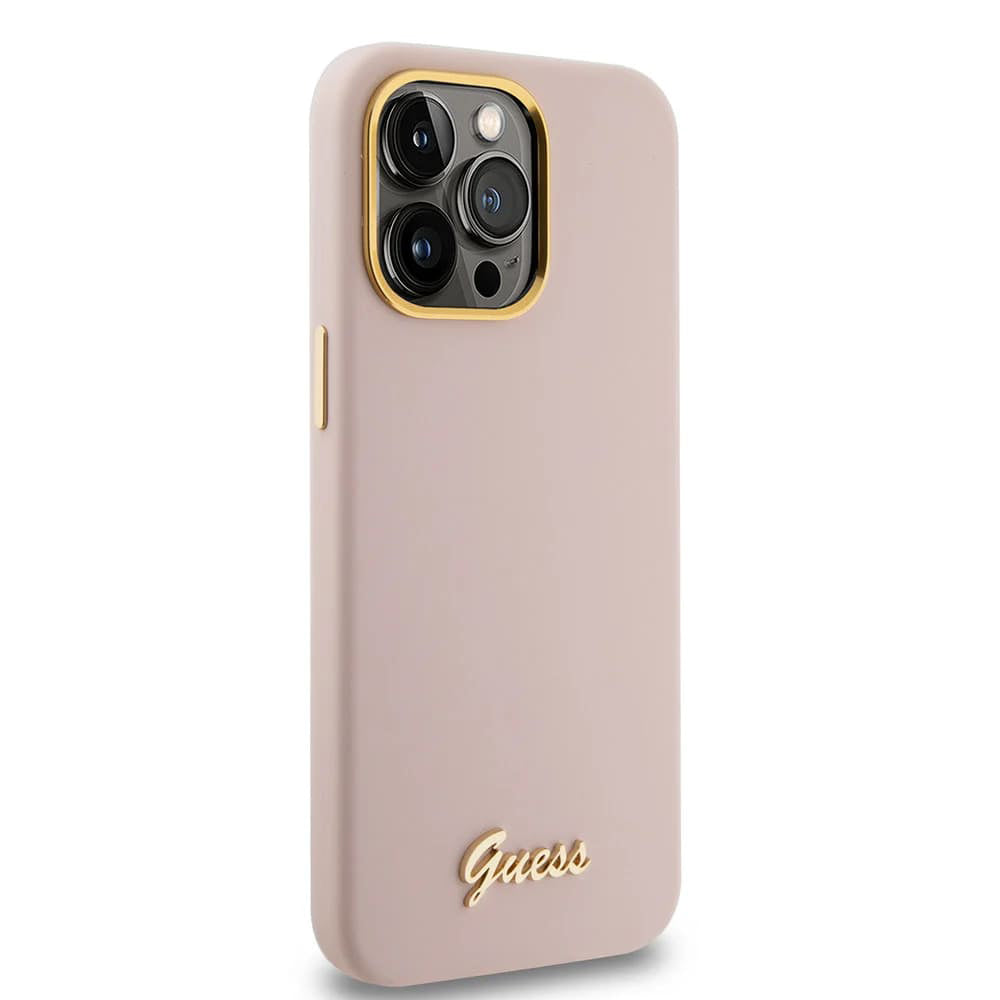 Cover til Apple iPhone 15 Pro, Guess, Script Metal Logo & Frame, Lys Rosa