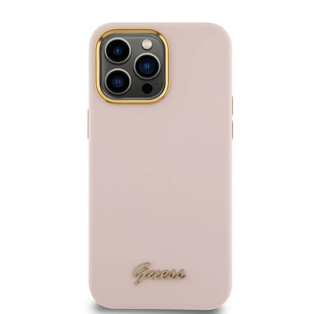 Cover til Apple iPhone 15 Pro, Guess, Script Metal Logo & Frame, Lys Rosa