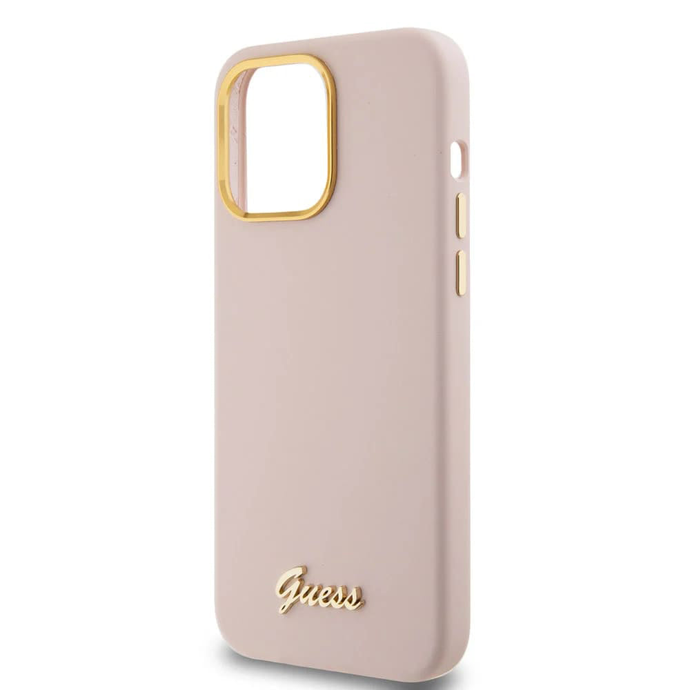 Cover til Apple iPhone 15 Pro, Guess, Script Metal Logo & Frame, Lys Rosa