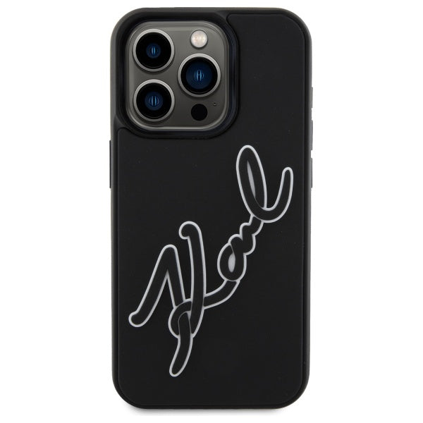 Etui til Apple iPhone 15 Pro, Karl Lagerfeld, 3D Rubber Signature, Sort