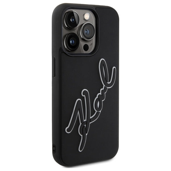 Etui til Apple iPhone 15 Pro, Karl Lagerfeld, 3D Rubber Signature, Sort