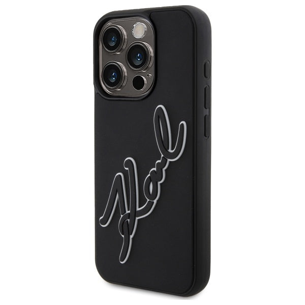 Etui til Apple iPhone 15 Pro, Karl Lagerfeld, 3D Rubber Signature, Sort
