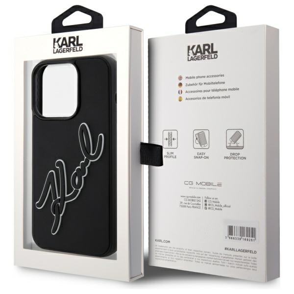 Etui til Apple iPhone 15 Pro, Karl Lagerfeld, 3D Rubber Signature, Sort