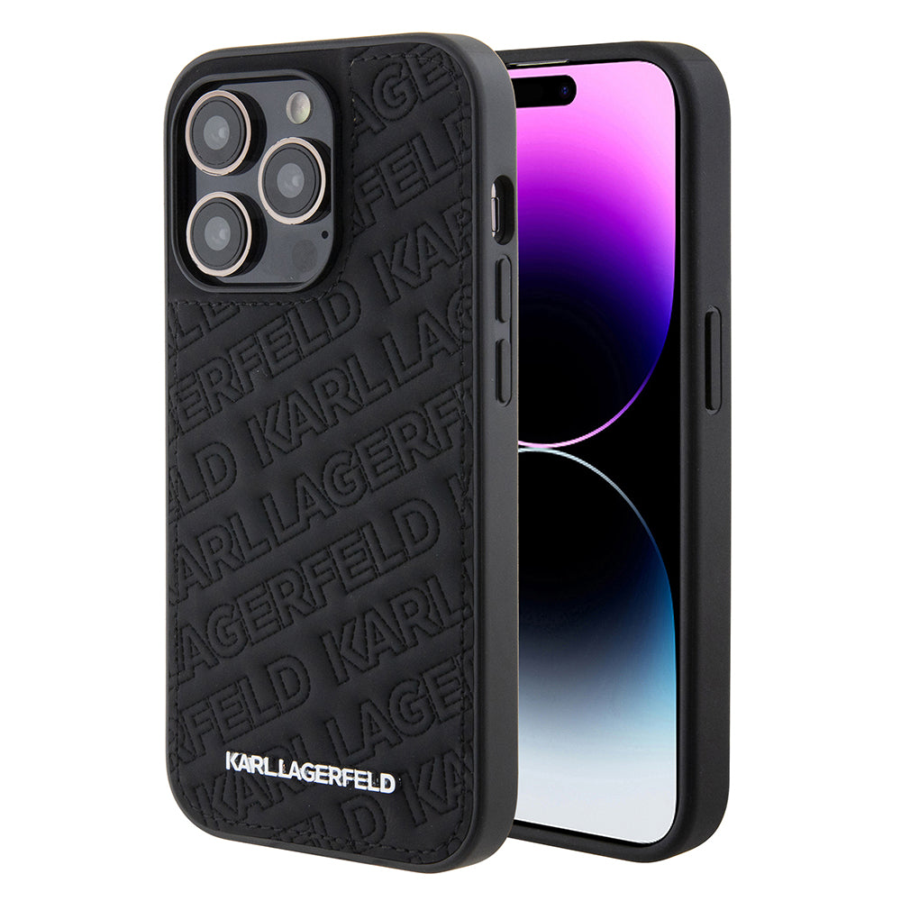 Etui til Apple iPhone 15 Pro, Karl Lagerfeld, Diagonal Quilted K Mønster, Sort