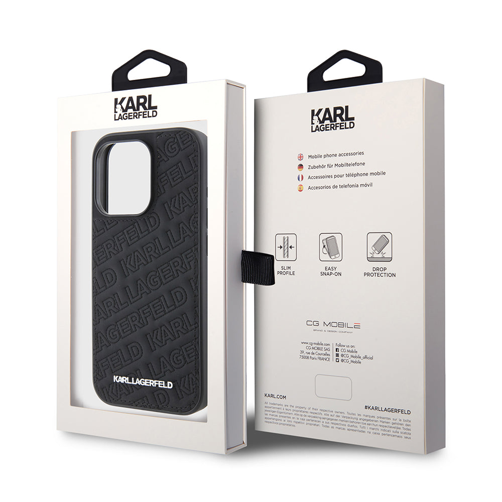 Etui til Apple iPhone 15 Pro, Karl Lagerfeld, Diagonal Quilted K Mønster, Sort