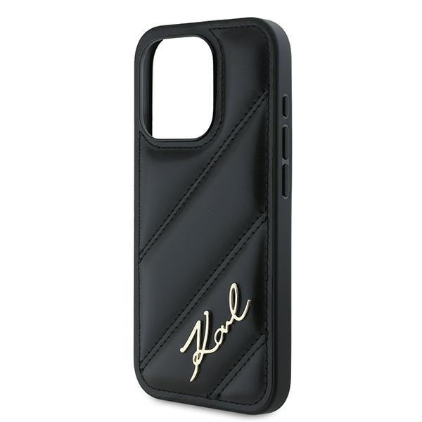 Etui til Apple iPhone 15 Pro, Karl Lagerfeld, Diagonal Quilted Script, Sort