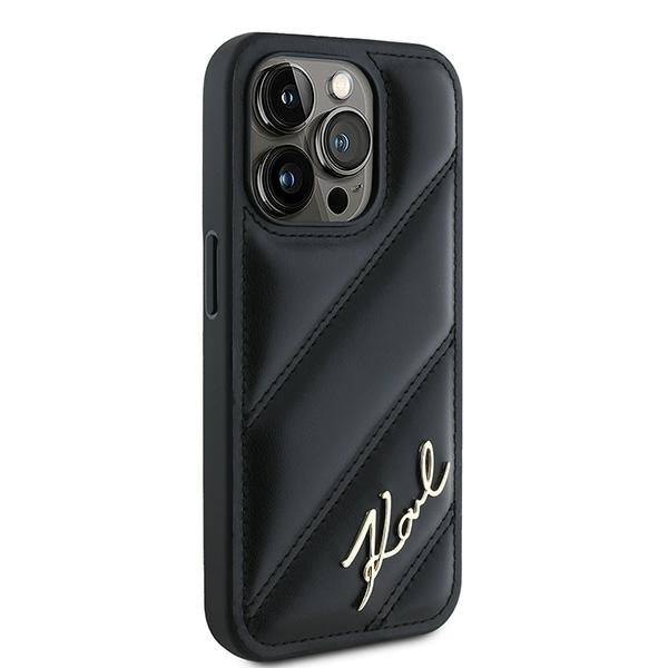 Etui til Apple iPhone 15 Pro, Karl Lagerfeld, Diagonal Quilted Script, Sort