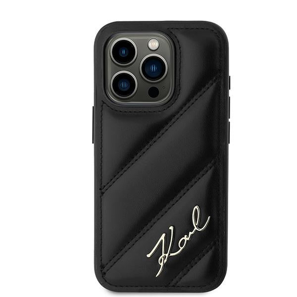 Etui til Apple iPhone 15 Pro, Karl Lagerfeld, Diagonal Quilted Script, Sort